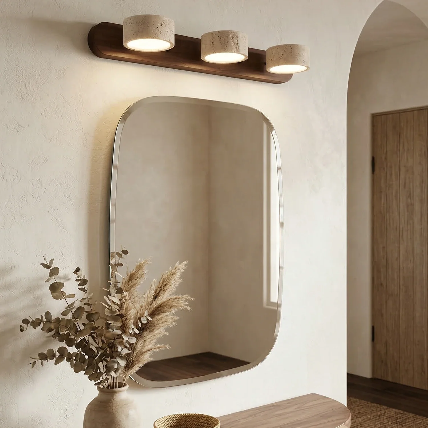 Travertine Duo Wood Wall Light