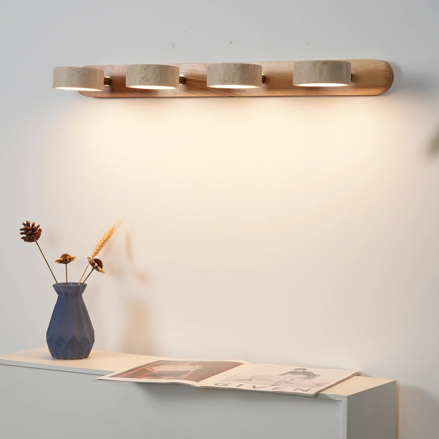 Travertine Duo Wood Wall Light