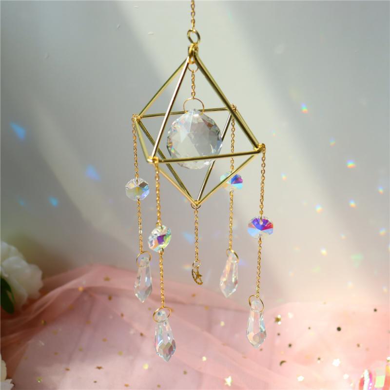 White Sun-catcher Hanging Crystals  Wind Chime Star Moon Crystal Décor with Prism Glasses Pendant Colorful Dream Catcher Indoor Window Rainbow Maker Plated Glass Crafts Hanging Pendant Ornaments Car Home Garden Decor